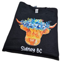 Tee Shirt Printed Country Highland Cow Colour Flowers