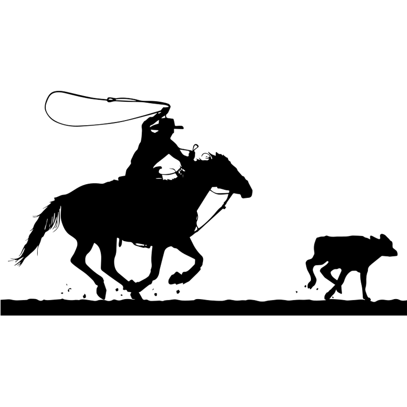 Tee Shirt Printed Country Cowboy Roping Calf Long