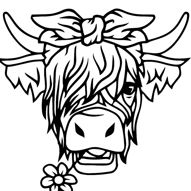 Tee Shirt Printed Country Highland Cow With Plain Bow - Image 2