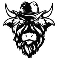 Tee Shirt Printed Country Highland Cow With Hat