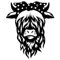 Tee Shirt Printed Country Highland Cow With Polka Dot Bow