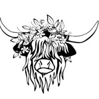 Tee Shirt Printed Country Highland Cow With Grass