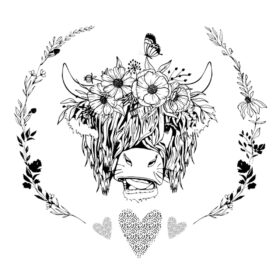 Tee Shirt Printed Country Highland Cow With Crest