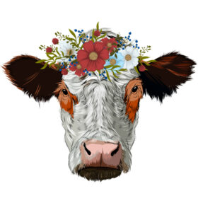 Tee Shirt Printed Beautiful Heifer Flowers