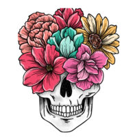 Tee Shirt Printed Edgy Floral Skull