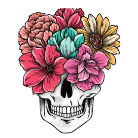 Tee Shirt Printed Edgy Floral Skull