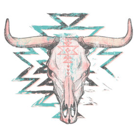 Tee Shirt Printed Edgy Navajo Steer Skull