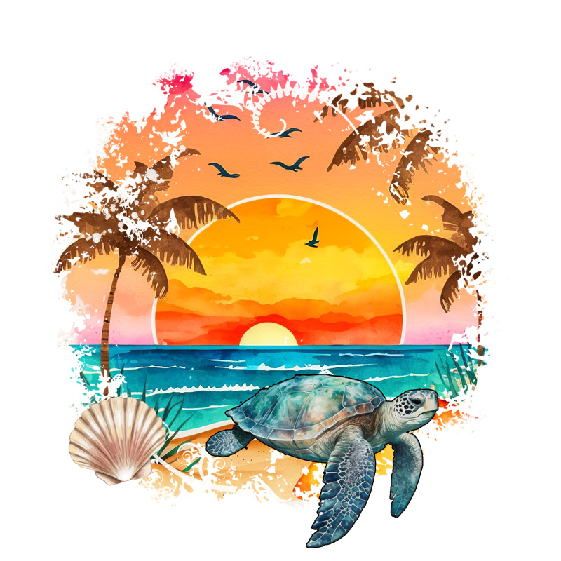Tee Shirt Printed Lake Sunset Turtle FREE NAMEDROP - Image 3