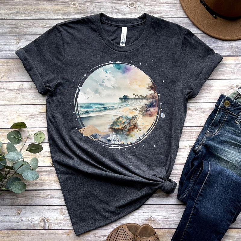 Tee Shirt Printed Lake Beach Turtle FREE NAMEDROP