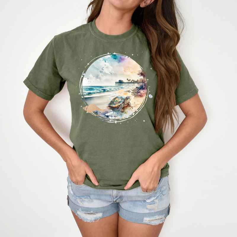 Tee Shirt Printed Lake Beach Turtle FREE NAMEDROP - Image 2
