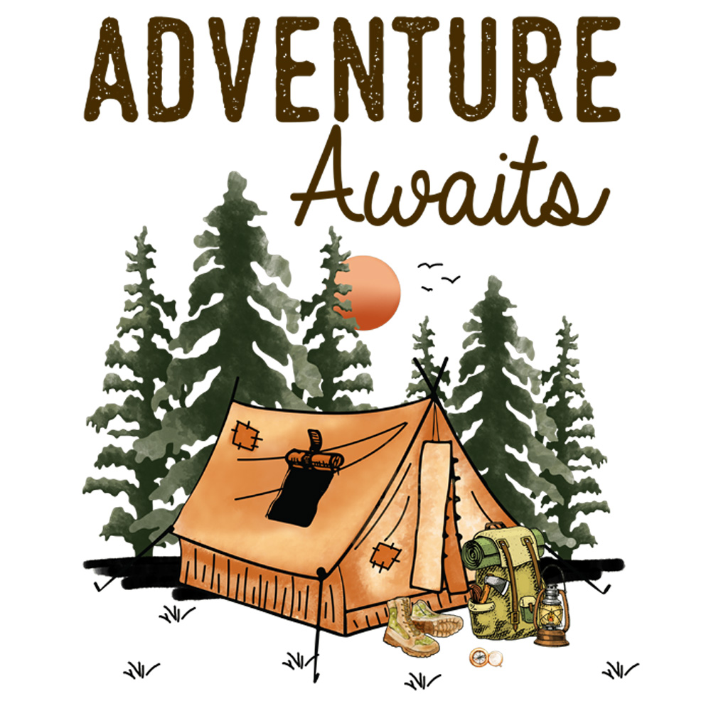 Tee Shirt Printed Outdoors Adventure Awaits Tent - Image 2