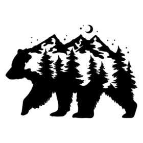 Tee Shirt Printed Outdoors Bear Tree & Mountain