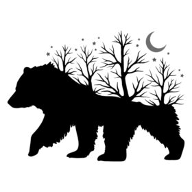Tee Shirt Printed Outdoors Bear Tree No Leaves