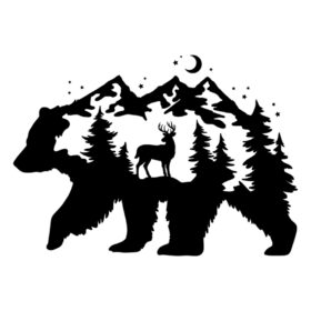 Tee Shirt Printed Outdoors Bear with Elk