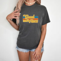 Tee Shirt Printed Vintage Good Vibes Rectangular