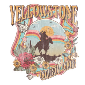 Tee Shirt Printed Vintage Yellowstone Cowboy Club