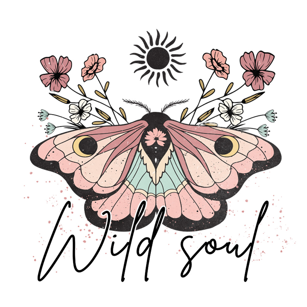 Tee Shirt Printed Edgy Vintage Butterfly Wild Soul - Image 2
