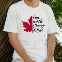 Tee Shirt Printed Canada Half Maple Leaf Red True North Strong & Free