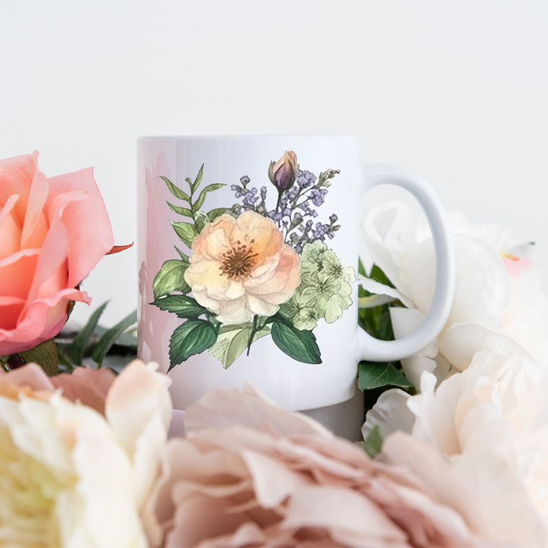 Ceramic Mug Printed WATERCOLOUR ART FLORALS BOUQUET Pick Your Design 11oz Capacity - Image 5