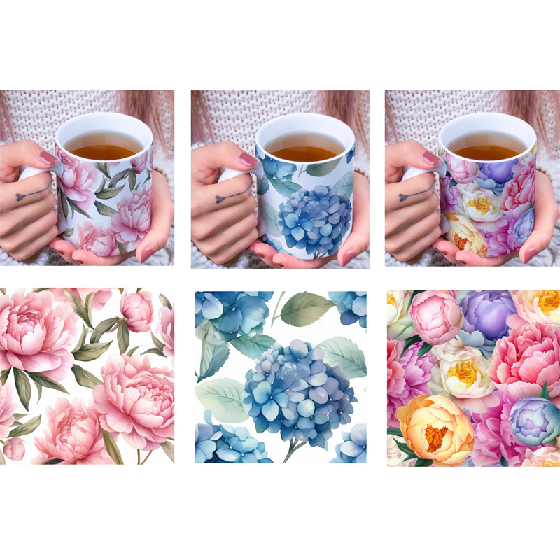 Ceramic Mug Printed SEAMLESS WRAP FLORALS Pick Your Design 11oz Capacity