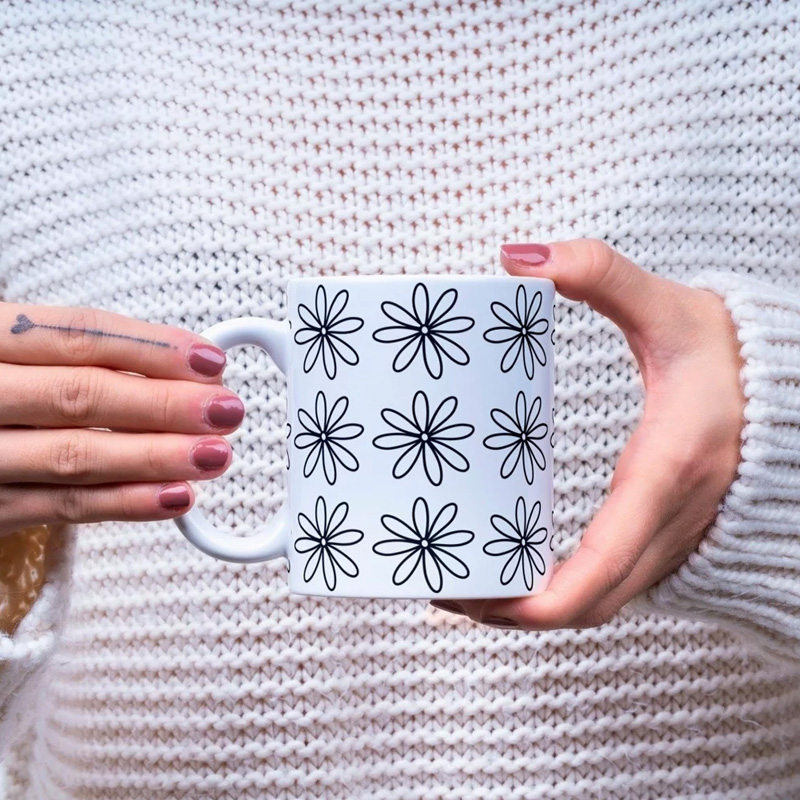 Ceramic Mug Printed SEAMLESS WRAP BLACK ABSTRACT Pick Your Design 11oz Capacity - Image 3