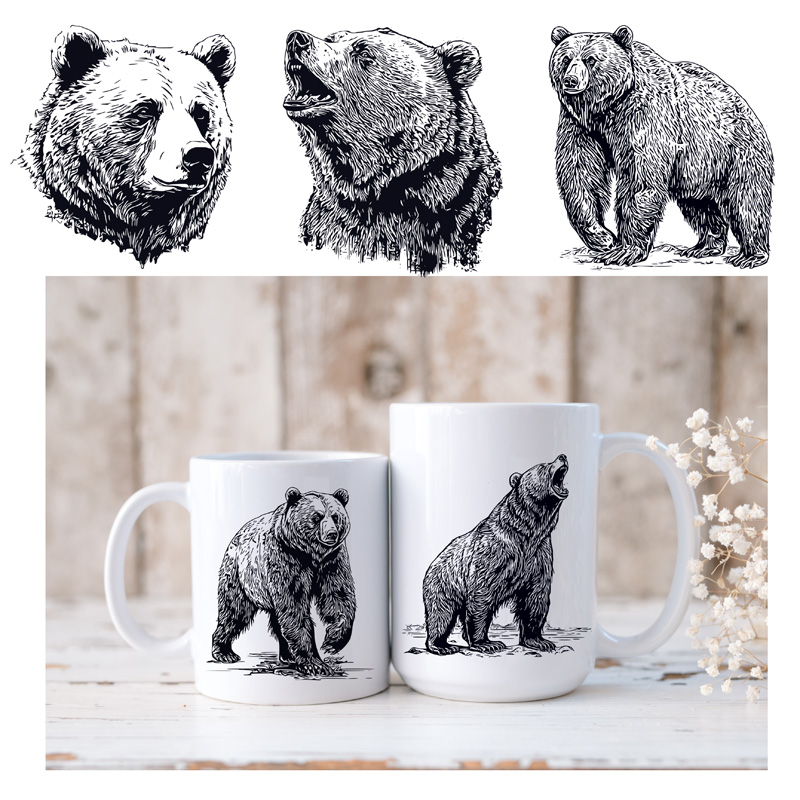 Ceramic Mug Printed SKETCH ART MONOTONE BEAR Pick Your Design 11oz Capacity