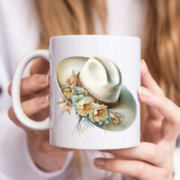 Alternative view of Ceramic Mug Printed WATERCOLOUR ART COWGIRL HAT FLORAL BOUQUET Pick Your Design 15 oz Capacity