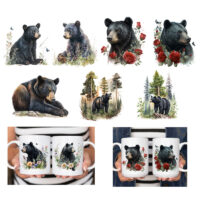 Alternative view of Ceramic Mug Printed WATERCOLOUR ART BLACK BEAR Pick Your Design 15 oz Capacity