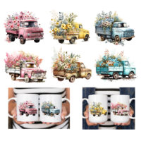 Ceramic Mug Printed WATERCOLOUR ART VINTAGE FLOWER TRUCK Pick Your Design 15 oz Capacity
