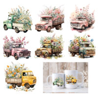 Alternative view of Ceramic Mug Printed WATERCOLOUR ART VINTAGE FLOWER TRUCK Pick Your Design 15 oz Capacity