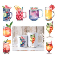 Alternative view of Ceramic Mug Printed WATERCOLOUR ART COCKTAILS Pick Your Design 15 oz Capacity
