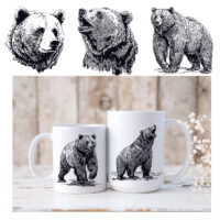 Ceramic Mug Printed SKETCH ART MONOTONE BEAR Pick Your Design 15oz Capacity