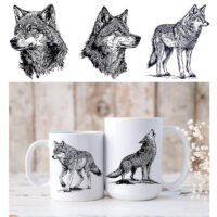Ceramic Mug Printed SKETCH ART MONOTONE LONE WOLF Pick Your Design 15oz Capacity