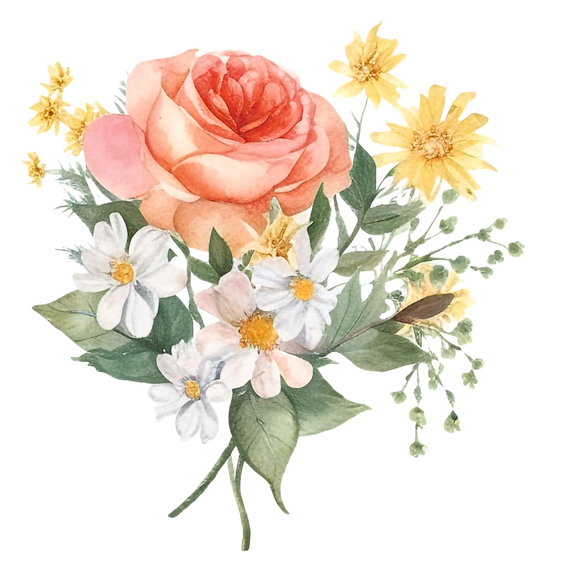Tee Shirt Printed Beautiful Florals Watercolor Art #02