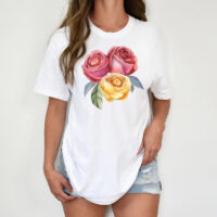 Tee Shirt Printed Beautiful Florals Watercolor Art #10