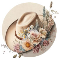 Tee Shirt Printed Country Cowgirl Hat Watercolor Art #01
