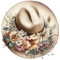 Tee Shirt Printed Country Cowgirl Hat Watercolor Art #03