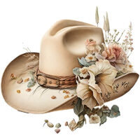 Tee Shirt Printed Country Cowgirl Hat Watercolor Art #04