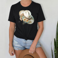 Tee Shirt Printed Country Cowgirl Hat Watercolor Art #06