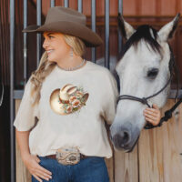 Tee Shirt Printed Country Cowgirl Hat Watercolor Art #08