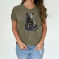Tee Shirt Printed Beautiful Art Black Bear Watercolor Art #07