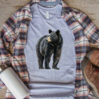Tee Shirt Printed Beautiful Art Black Bear Watercolor Art #08