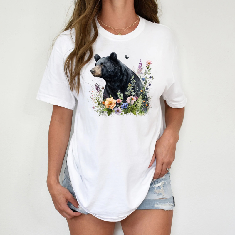 Tee Shirt Printed Beautiful Art Black Bear Watercolor Art #10 - Image 2