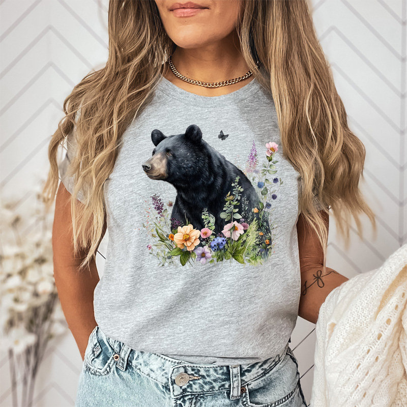 Tee Shirt Printed Beautiful Art Black Bear Watercolor Art #10 - Image 3