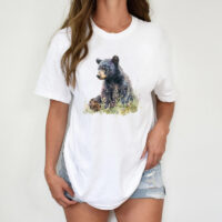 Tee Shirt Printed Beautiful Art Black Bear Watercolor Art #14
