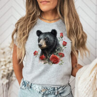 Tee Shirt Printed Beautiful Art Black Bear Watercolor Art #15