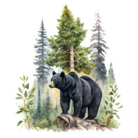 Tee Shirt Printed Beautiful Art Black Bear Watercolor Art #19