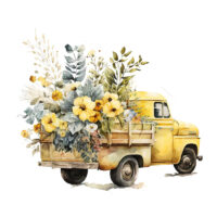 Alternative view of Tee Shirt Printed Beautiful Vintage Flower Truck Watercolor Pickup Truck Art #02