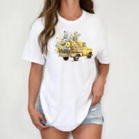 Tee Shirt Printed Beautiful Vintage Flower Truck Watercolor Pickup Truck Art #02