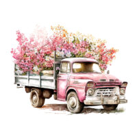 Alternative view of Tee Shirt Printed Beautiful Vintage Flower Truck Watercolor Pickup Truck Art #04